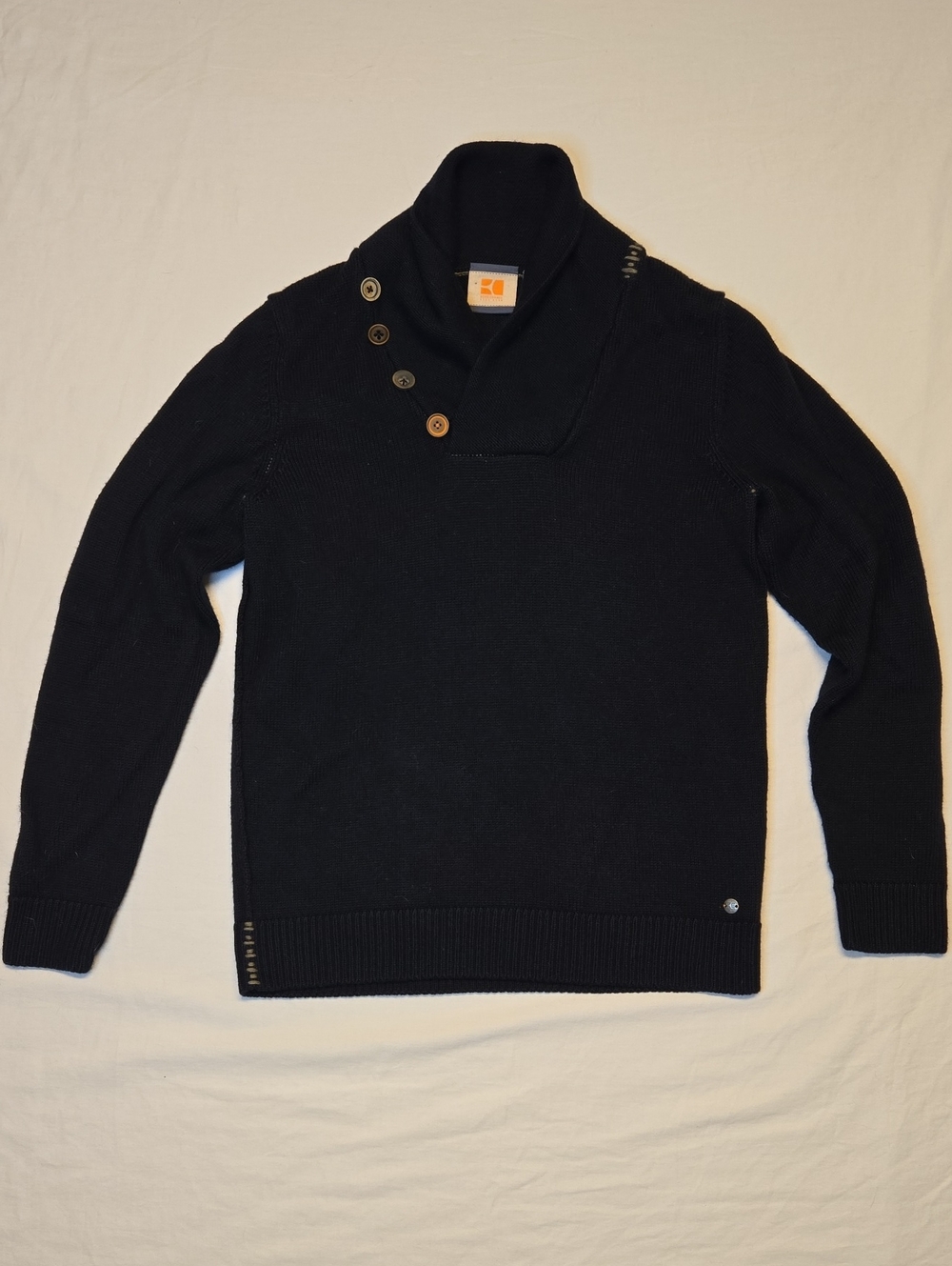 Hugo Boss Orange Label Dark Navy Blue Knit Virgin Wool Blend Cardigan Sweater